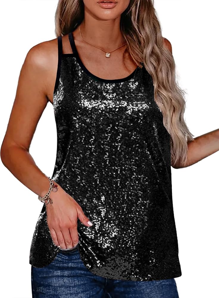 Zeagoo Womens Sparkle Shimmer Camisole Loose Sequined Vest Tank
