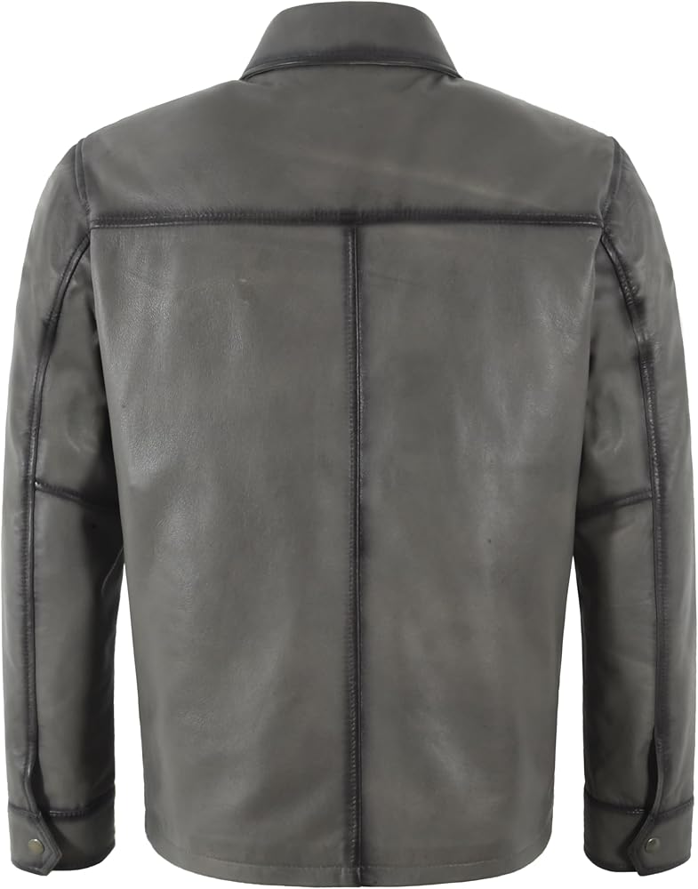 Men's Classic Collar Style Charcoal Grey Washed Casual Lambskin