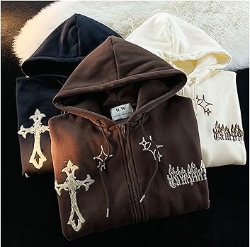 CORIRESHA Women's Y2K Aesthetic Hoodie Sweatshirt Cross Star Print