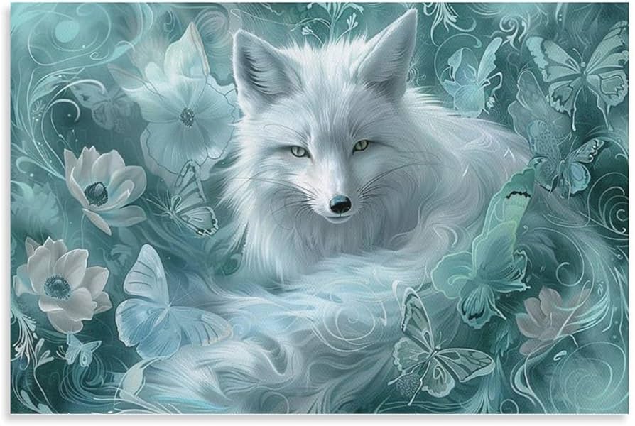 Amazon.co.jp: 絵画 繊細な白キツネインテリア 絵画 動物イラスト