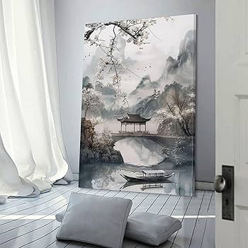 Amazon.co.jp: 絵画 中国風の風景水墨画インテリア 絵画 美しい自然の