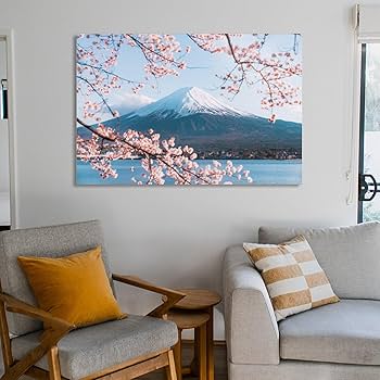 Amazon.co.jp: 絵画 富士山を背景にした桜インテリア 絵画 魅惑的な
