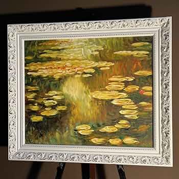 ☆秀作☆ 手書き油絵 モネ 睡蓮 額付 肉筆絵画 インテリア 油彩画