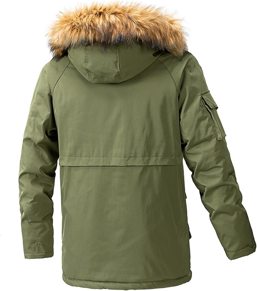 DGHM-JLMY Men Military Padding Fur Puffer Coats Mid-Length Cargo
