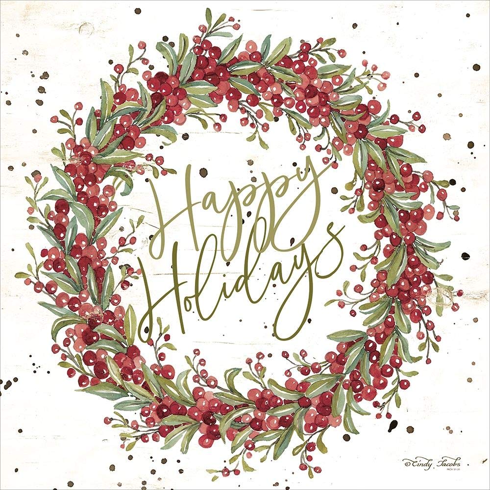 Amazon.com: Posterazzi PDXCIN1414LARGE Happy Holidays Berry Wreath
