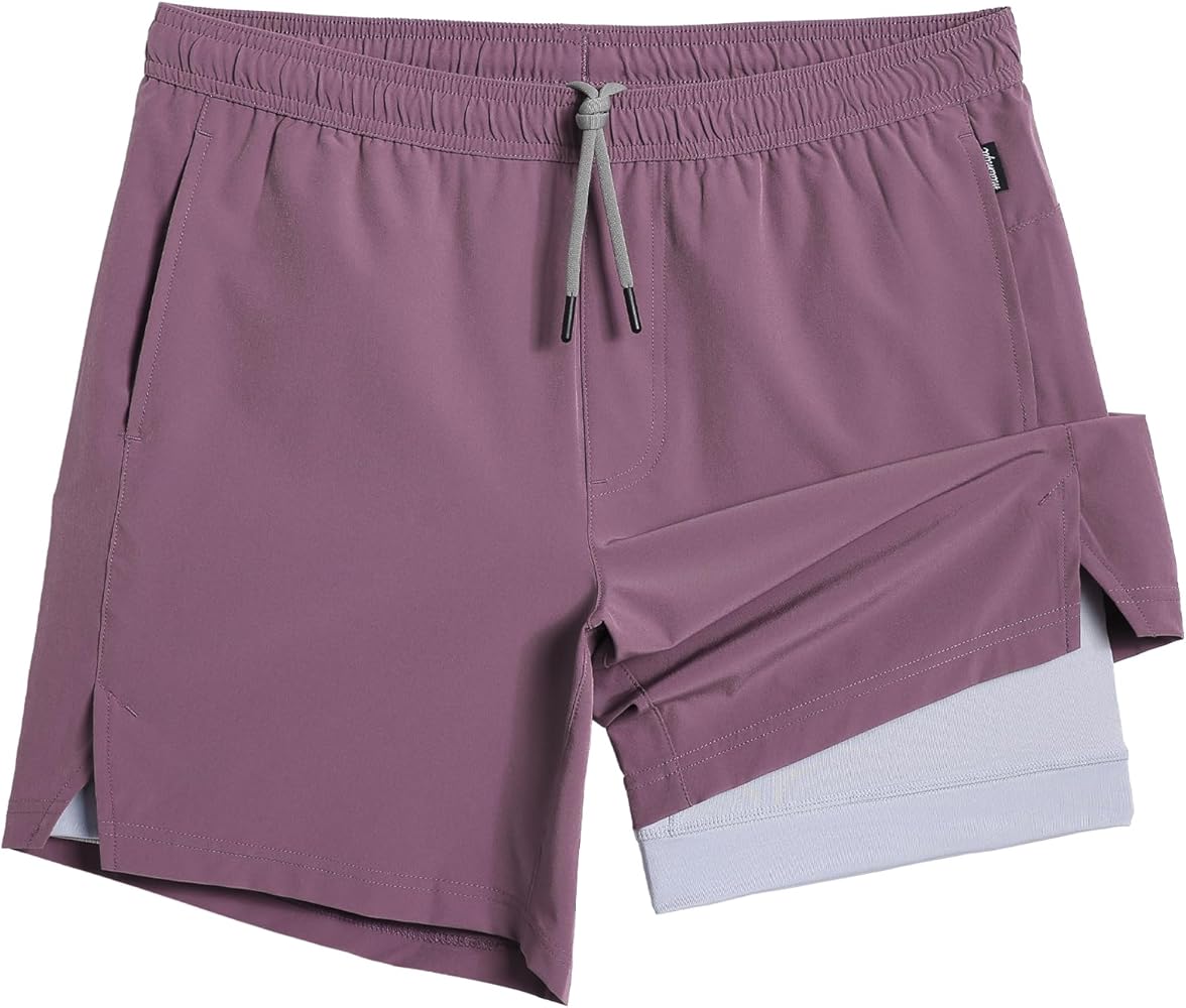 maamgic Gym Shorts for Men 7 inch Inseam with Liner Stretch 2 in 1