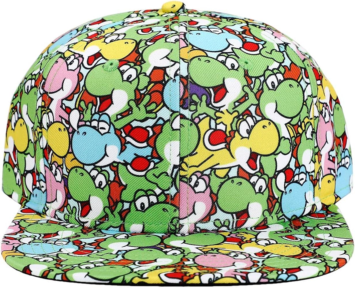 Super Mario Brothers Yoshi All Over Print Snapback Cap for Mens