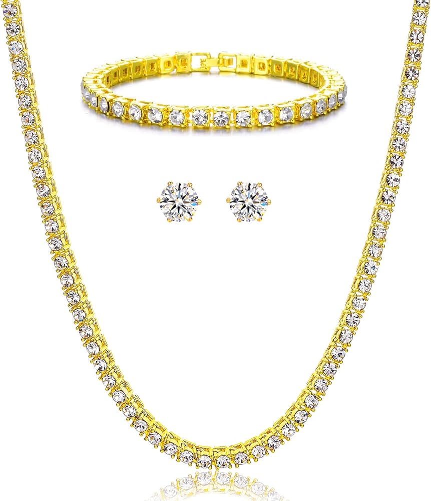 HH BLING EMPIRE Gold Silver Iced Out Diamond Tennis Chain Necklace