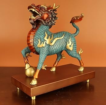 Amazon.co.jp: 高級像純銅の麒麟動物の像彫刻風水富の神の置物キリン富