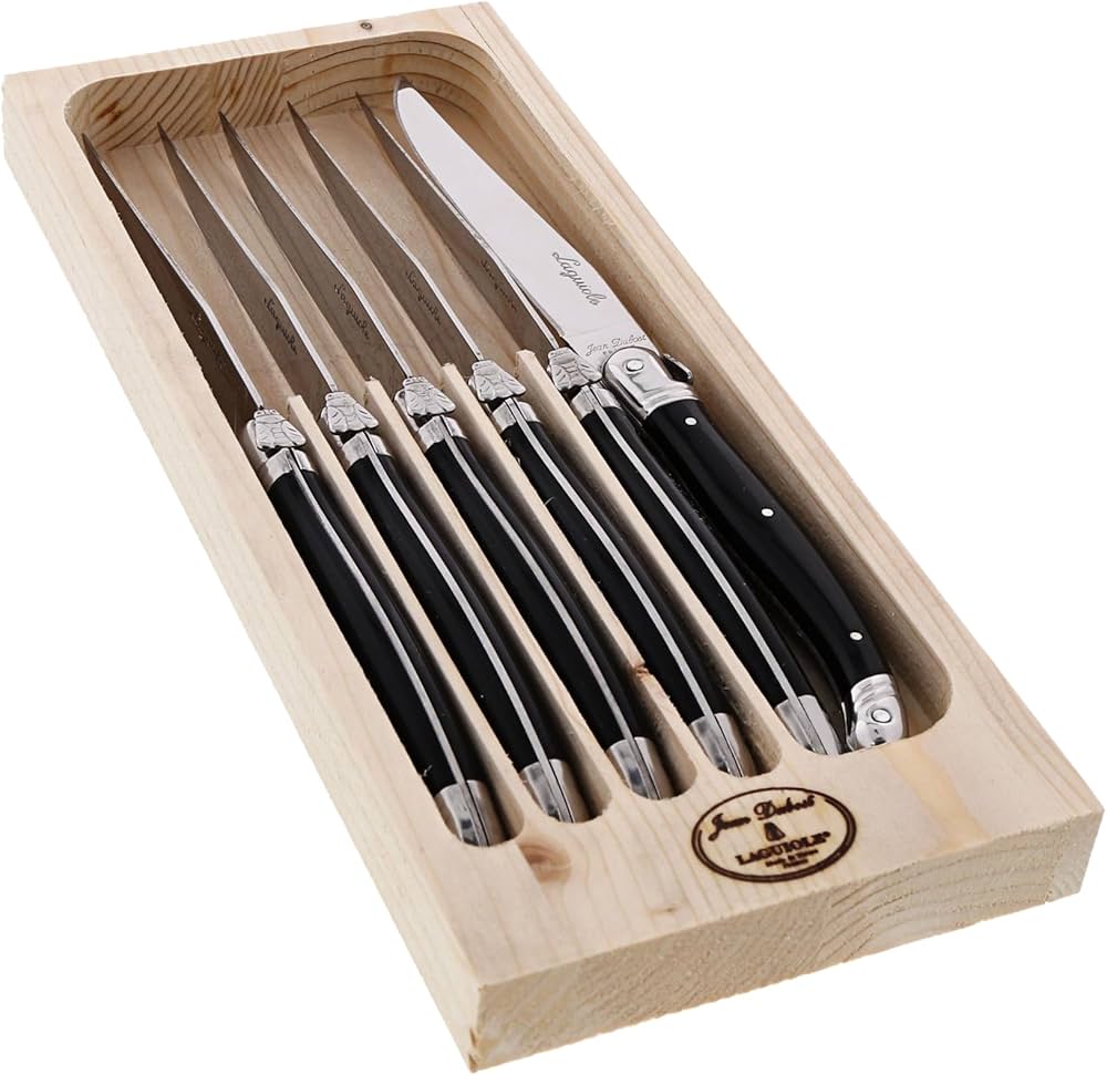 Jean Dubost Laguiole 6-Piece Steak Knife Set, Black Handles - 2.5