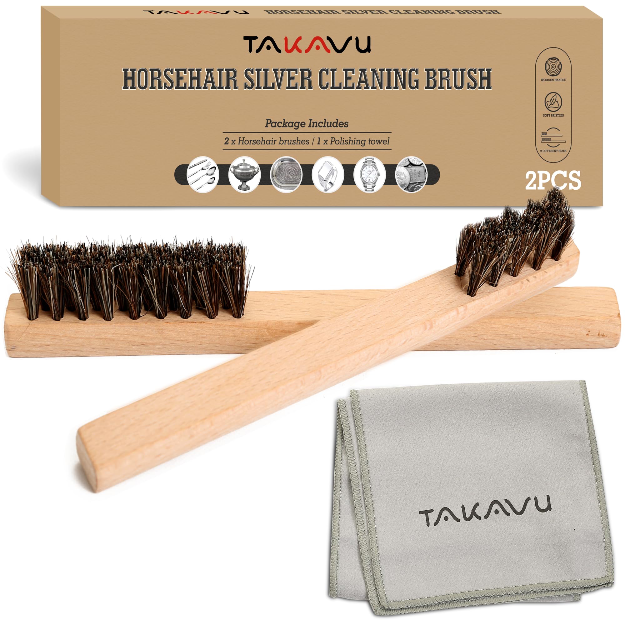 Amazon | TAKAVU 馬毛ディテールブラシセット、シルバークリーニング