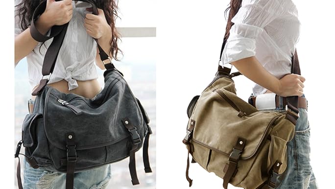 Amazon.com: [Upgraded] Vintage Canvas Messenger Bag 13 15.6 17