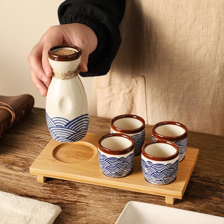 Amazon.com | Mocerakai Ceramic Sake Set 5pcs Japanese Traditional