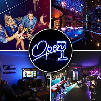 Amazon.co.jp: OPEN看板 LED 青オープンビールネオンサイン、部屋の