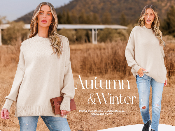 ZESICA Women's Fall 2025 Casual Long Sleeve Crew Neck Side Slit