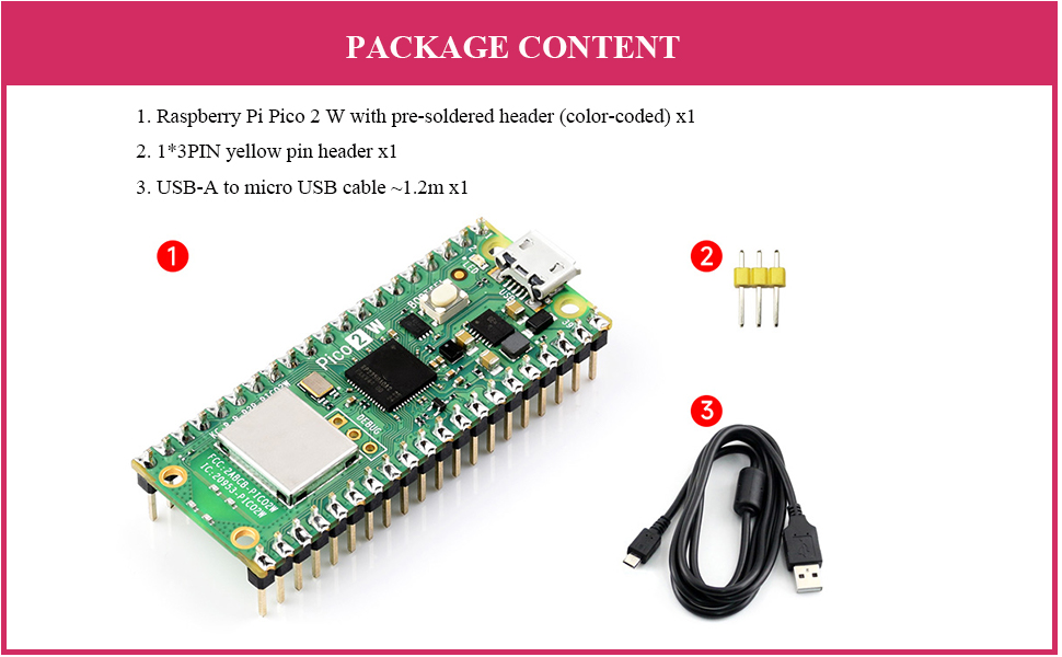 Amazon.com: Pico 2 W with Color Pre-Soldered Header Compatible