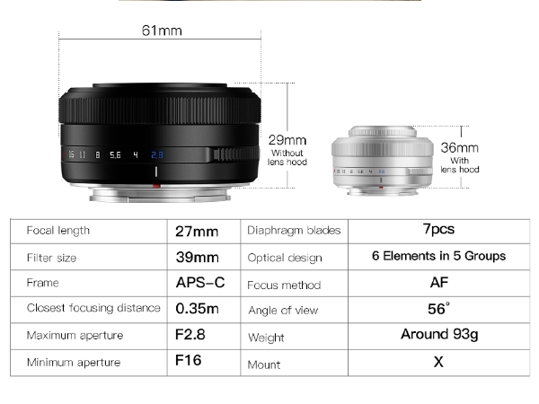 Amazon.com : TTartisan 27mm F2.8 Autofocus Lens, Compatible with