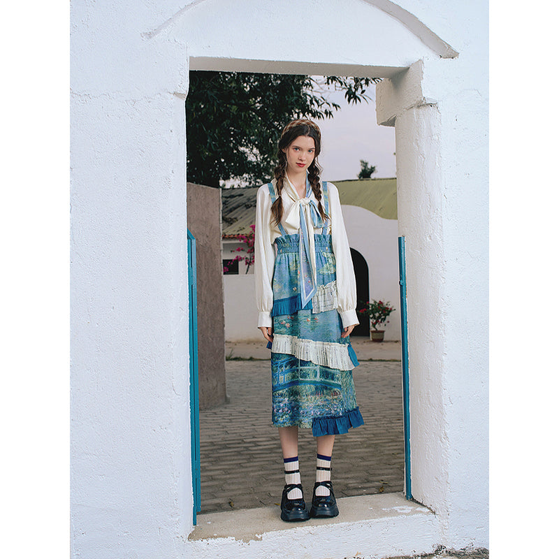 睡蓮の池と日本の橋のストラップスカート – ManusMachina