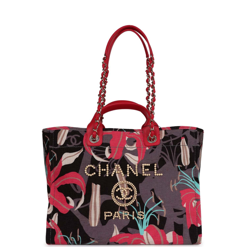 Chanel Medium Deauville Shopping Tote Grey and Pink Tropical Floral Ve
