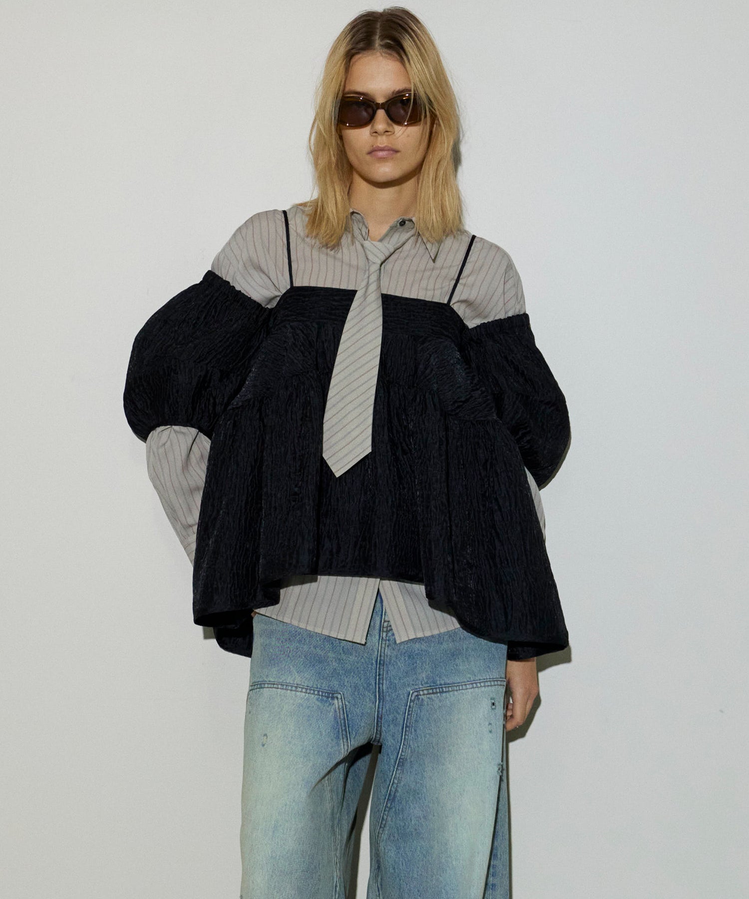 SALE】Jacquard 2way Puff Sleeves Tunic