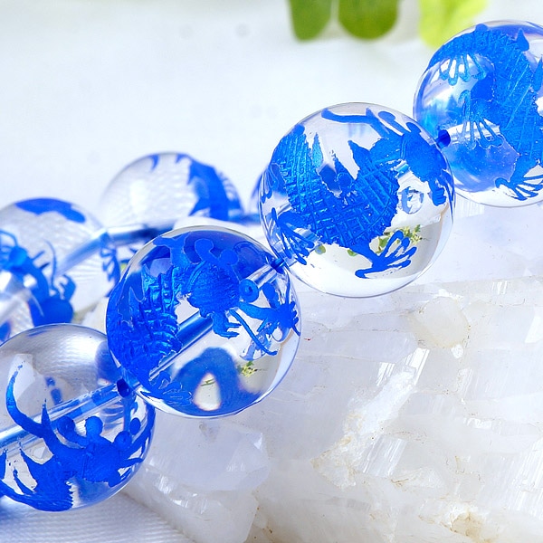 手彫り 藍龍 水晶 18mm ブレスレット [ブルー仕上げ] 青龍 ブルー彫刻