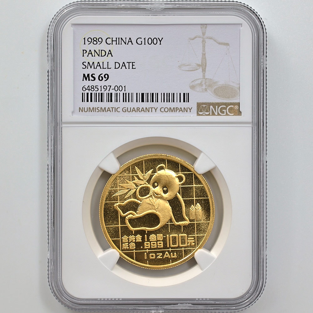 1989 中国 パンダ 100元 金貨 1オンス 未使用 NGC MS 69 スモール