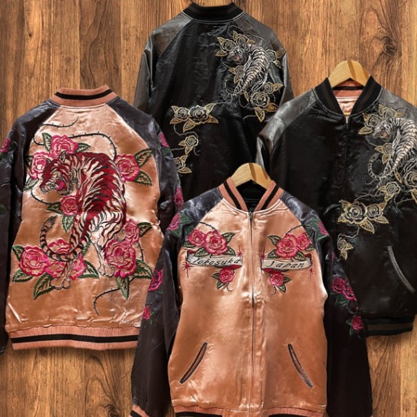 Lサイズ]両面刺繍 横須賀薔薇とレッドタイガー柄スカジャン｜横須賀柄