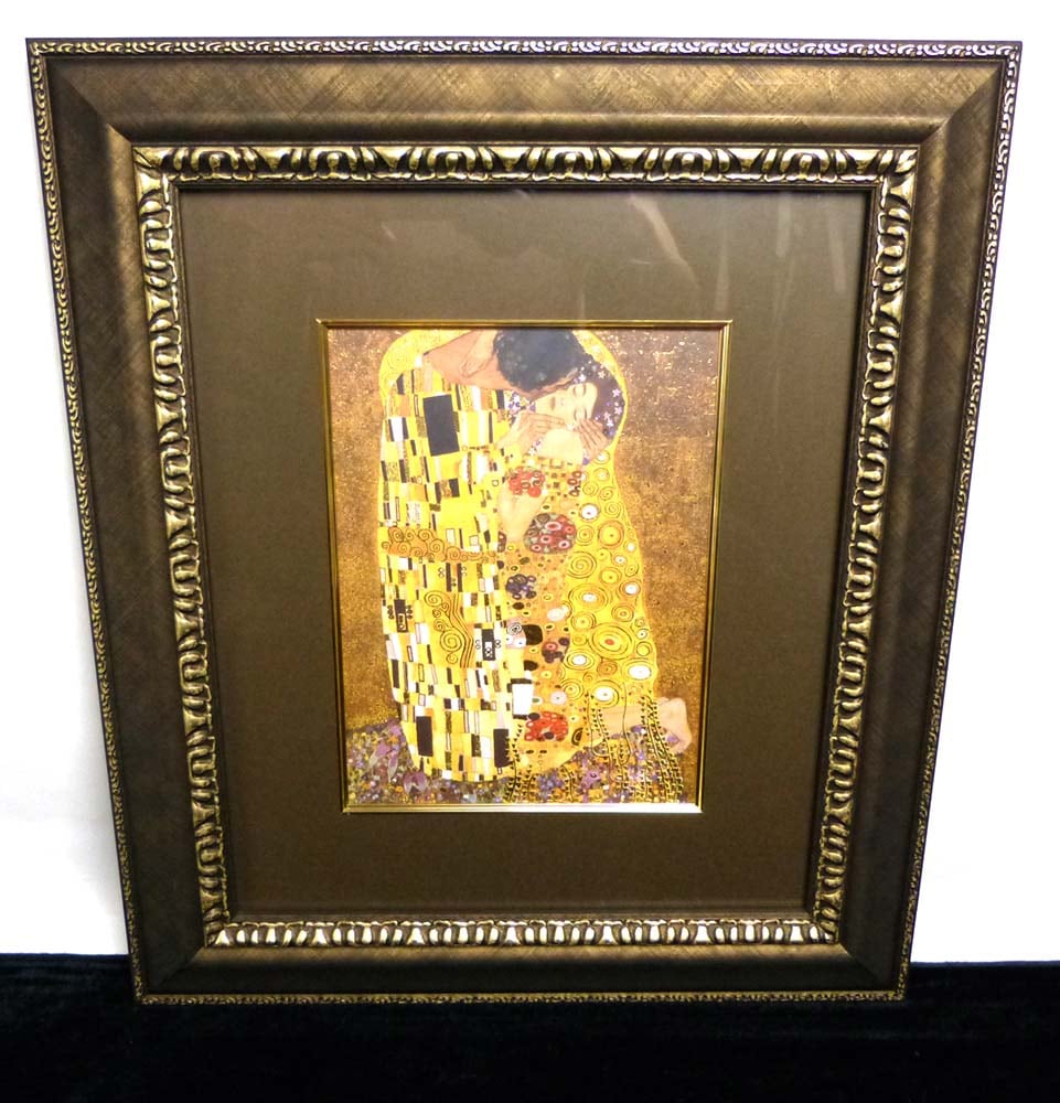 グスタフ・クリムト 「接吻」アートポスター 装飾木製額縁 額装【中古