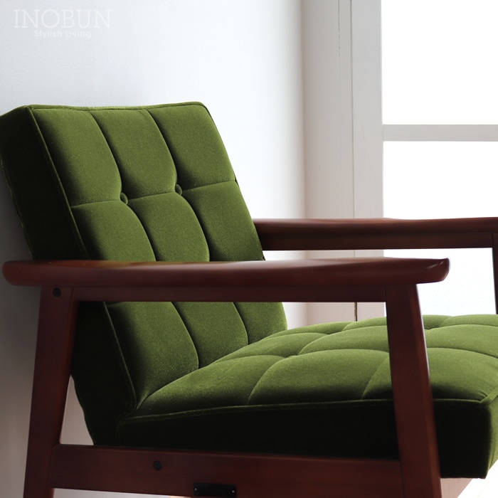 カリモク60 Kチェア 1シーター モケットグリーン ウォールナット