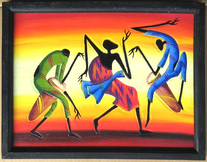 木彫り彫刻画☆アフリカン・アート≪40×30≫02