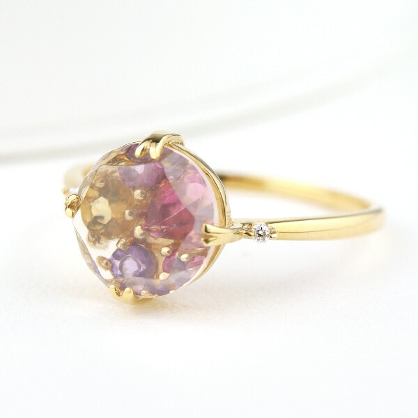 K18 透かし 天然石 リング 18金 18k ゴールド カラーストーン カラフル
