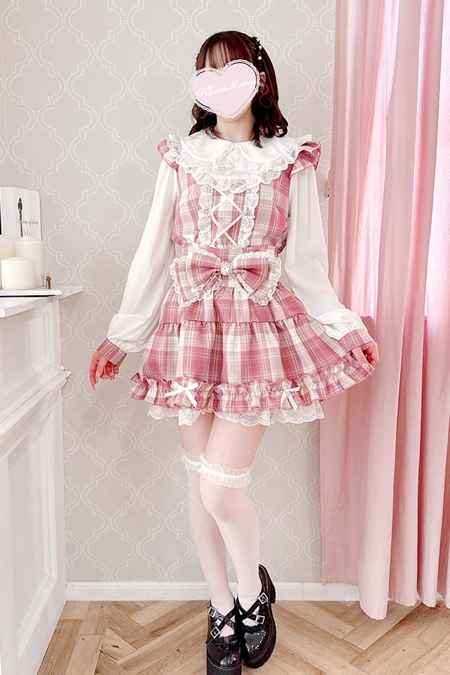 Princess Melody】レースリボン付きハイウエストスカパン - ピンク