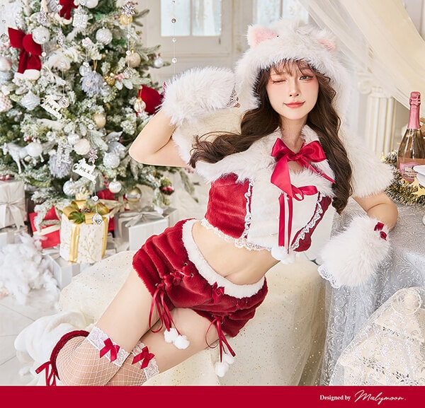 即日発送】ふわふわメレンゲリボンキャットサンタ《クリスマスコスプレ
