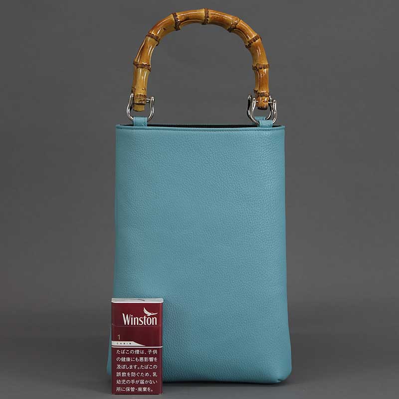 バンブー手提げバッグ「縦型中」シボ牛革【水色】祭用品専門店浅草絆纒