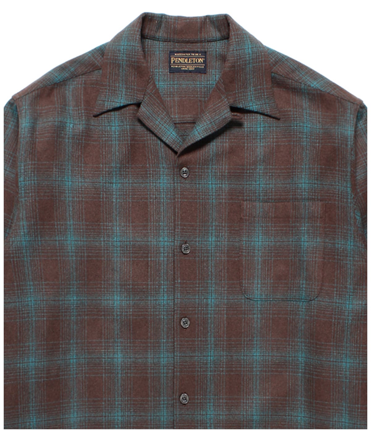 PENDOLTON / WOOL OMBRE CHECK OPEN COLLAR SHIRT (TYPE-3)【BROWN