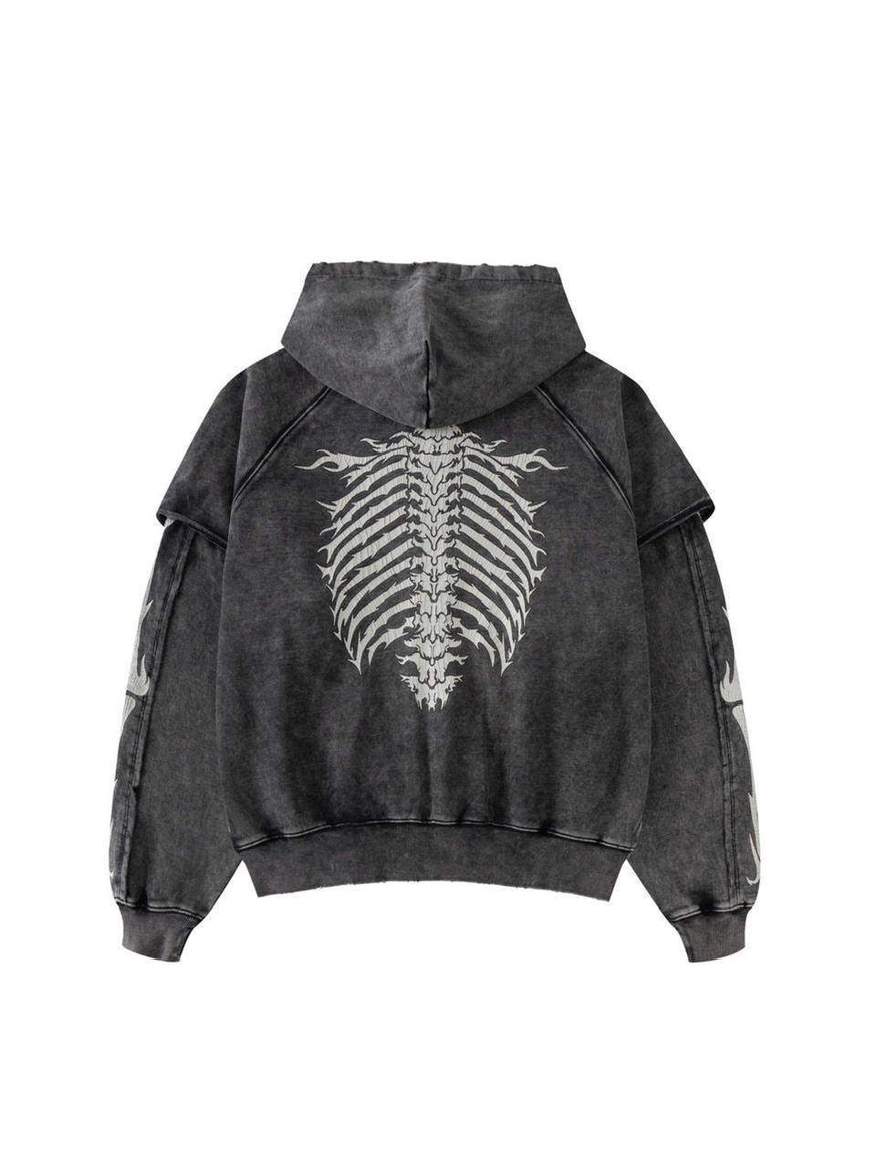 SUPPLIER】Fire Bones Layered Sleeve Zip Hoodie | OUR BRAND