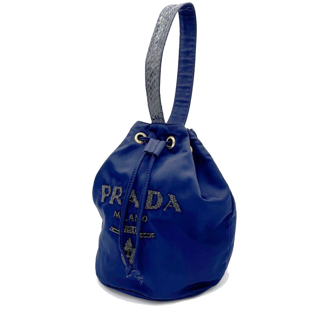 PRADA プラダ 巾着型 ショルダーバッグ ビーズロゴ テスートナイロン