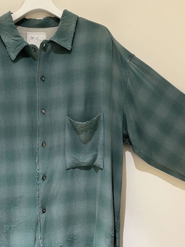 ANCELLM（アンセルム） レーヨンチェックシャツ グリーン - margin