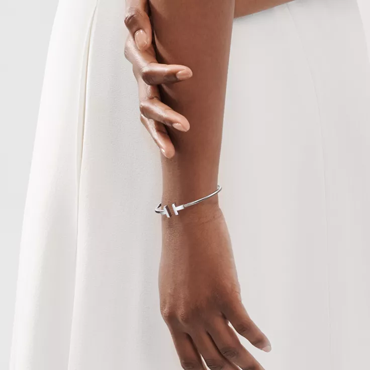 Tiffany T:Narrow Wire Bracelet in White Gold | Tiffany & Co