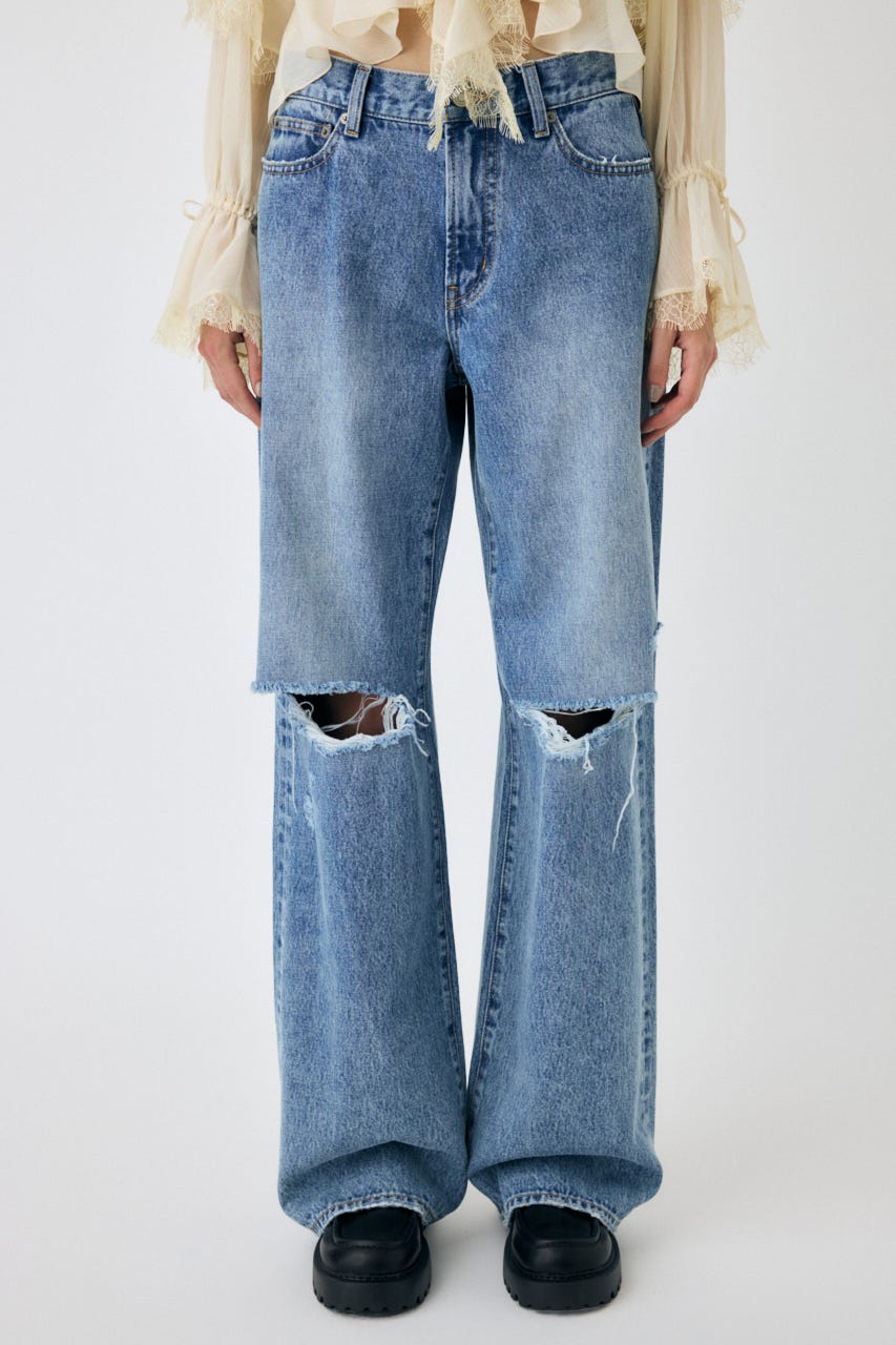 MOUSSY | KNEE SLIT WIDE ストレート デニム (ワイド ) |SHEL'TTER