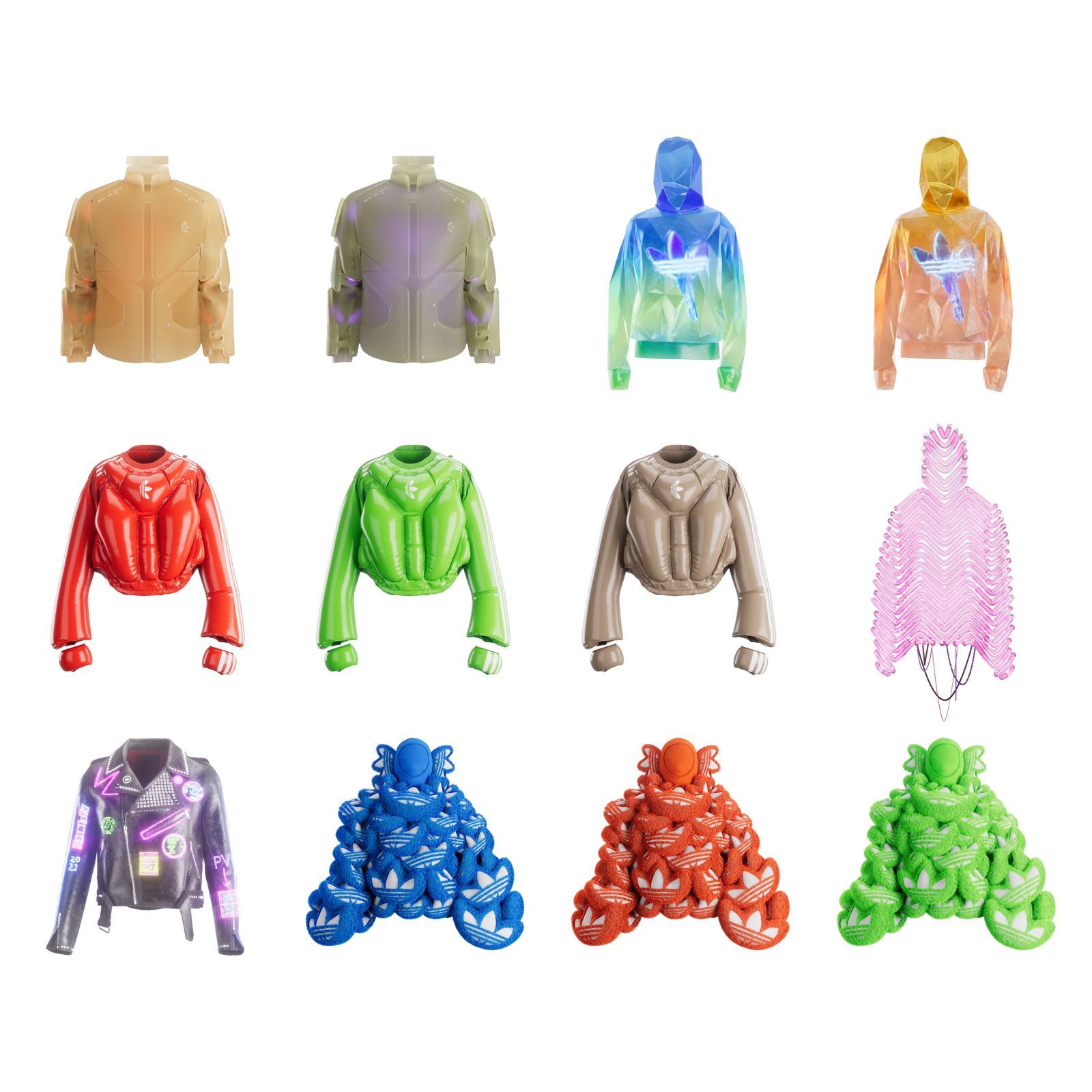 光るレザージャケットにクリスタルのようなフーディー!? アディダスが