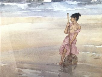 William Russell Flint | Semi-clad fisher girl on the shore | MutualArt
