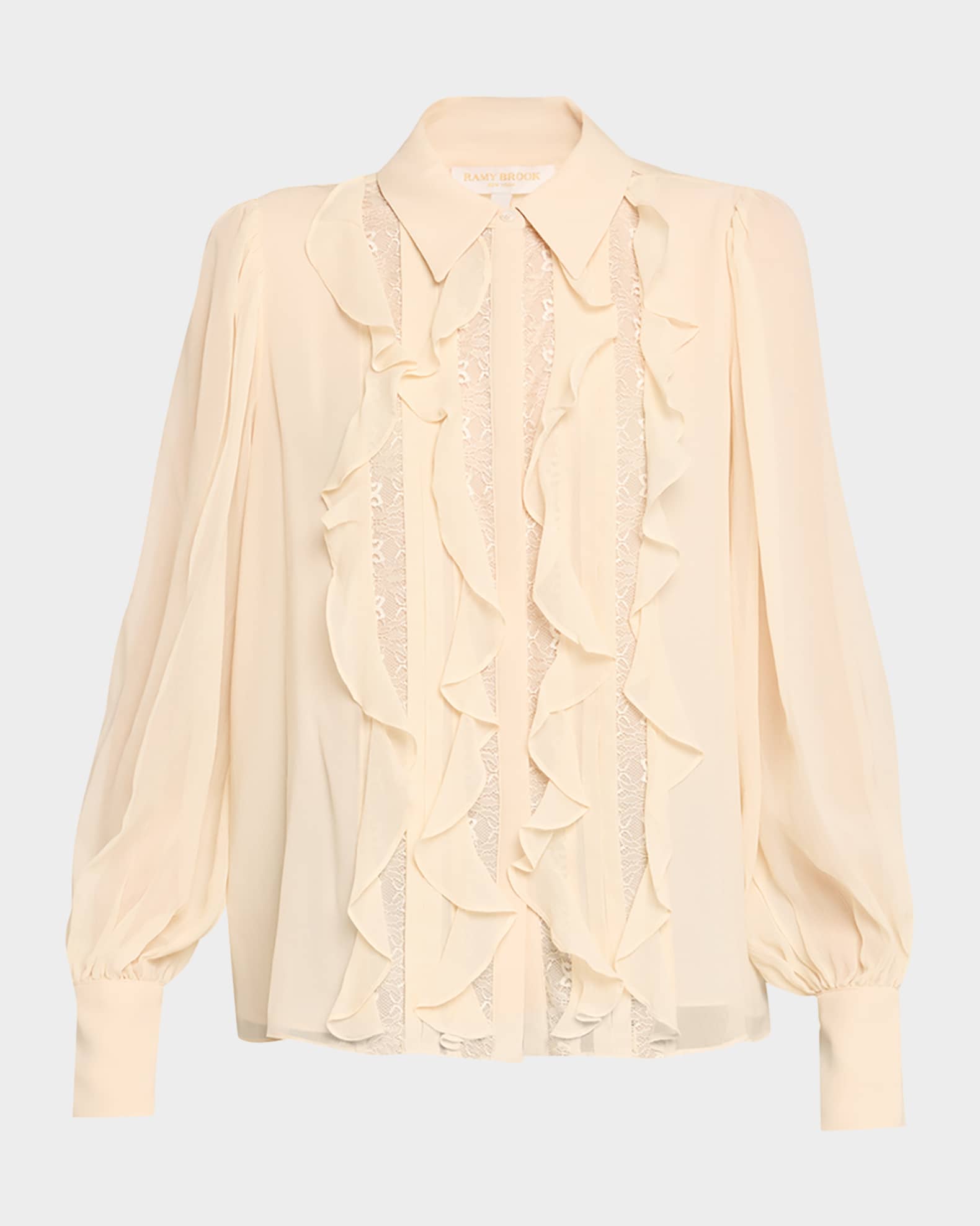Ramy Brook Claire Silk Chiffon Ruffle Button-Front Blouse | Neiman