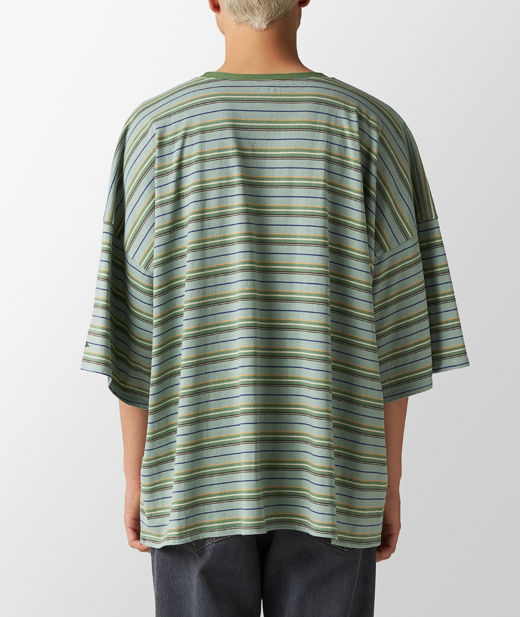 KAPITAL Multi-Stripe Jersey Huge T-Shirt in Green | SVD USA