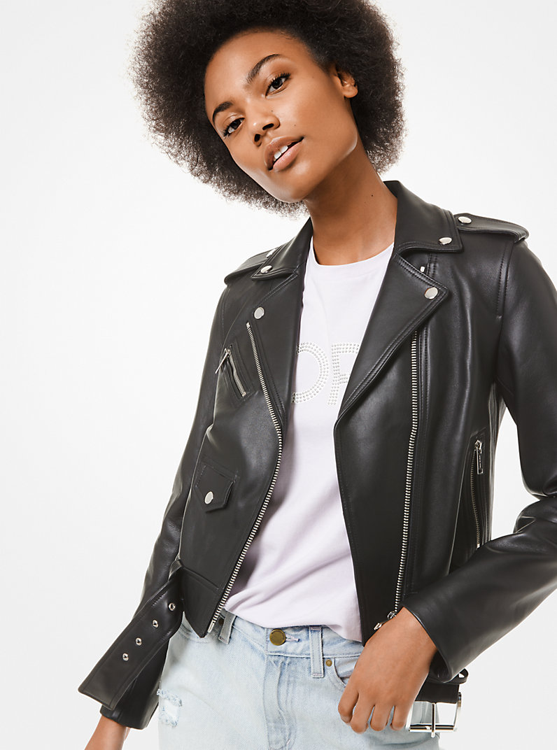 Leather Moto Jacket in BLACK - Sale | Michael Kors [US]