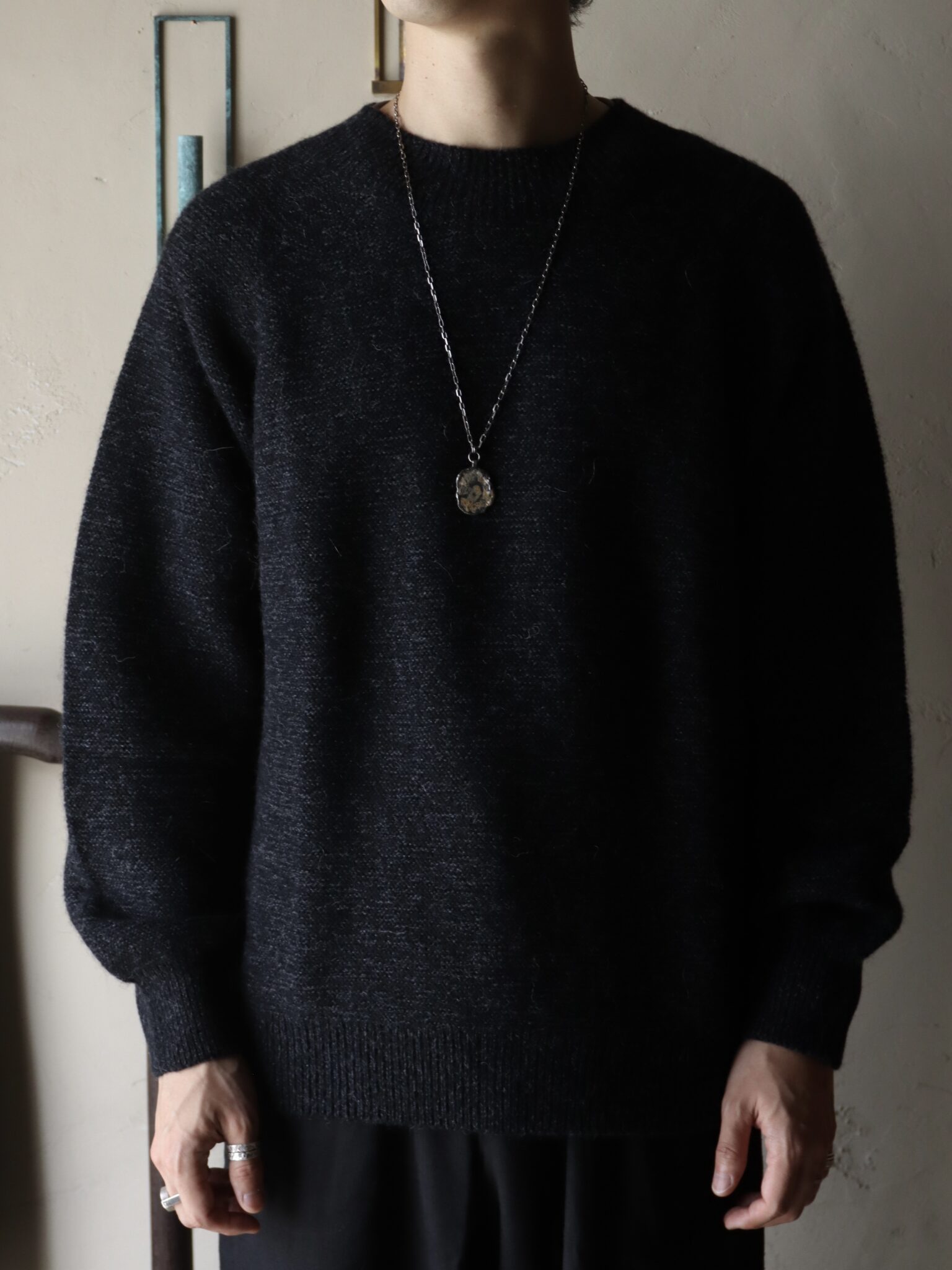 ウールアルパカセーター (黒杢)−KN-32− | mienisi