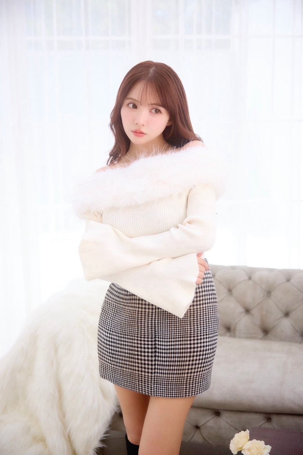 Fur Off Shoulder Knit Top - MISTREASS
