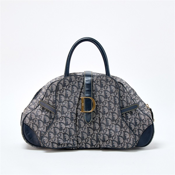 Christian Dior ダブルサドル ハンドバッグ ネイビー ゴールド
