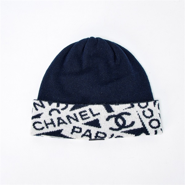 CHANEL ココマーク ニットキャップ ネイビー ホワイト カシミヤ