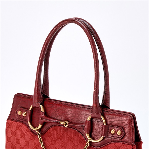 GUCCI ホースビット GGキャンバス ショルダーバッグ レッド ゴールド